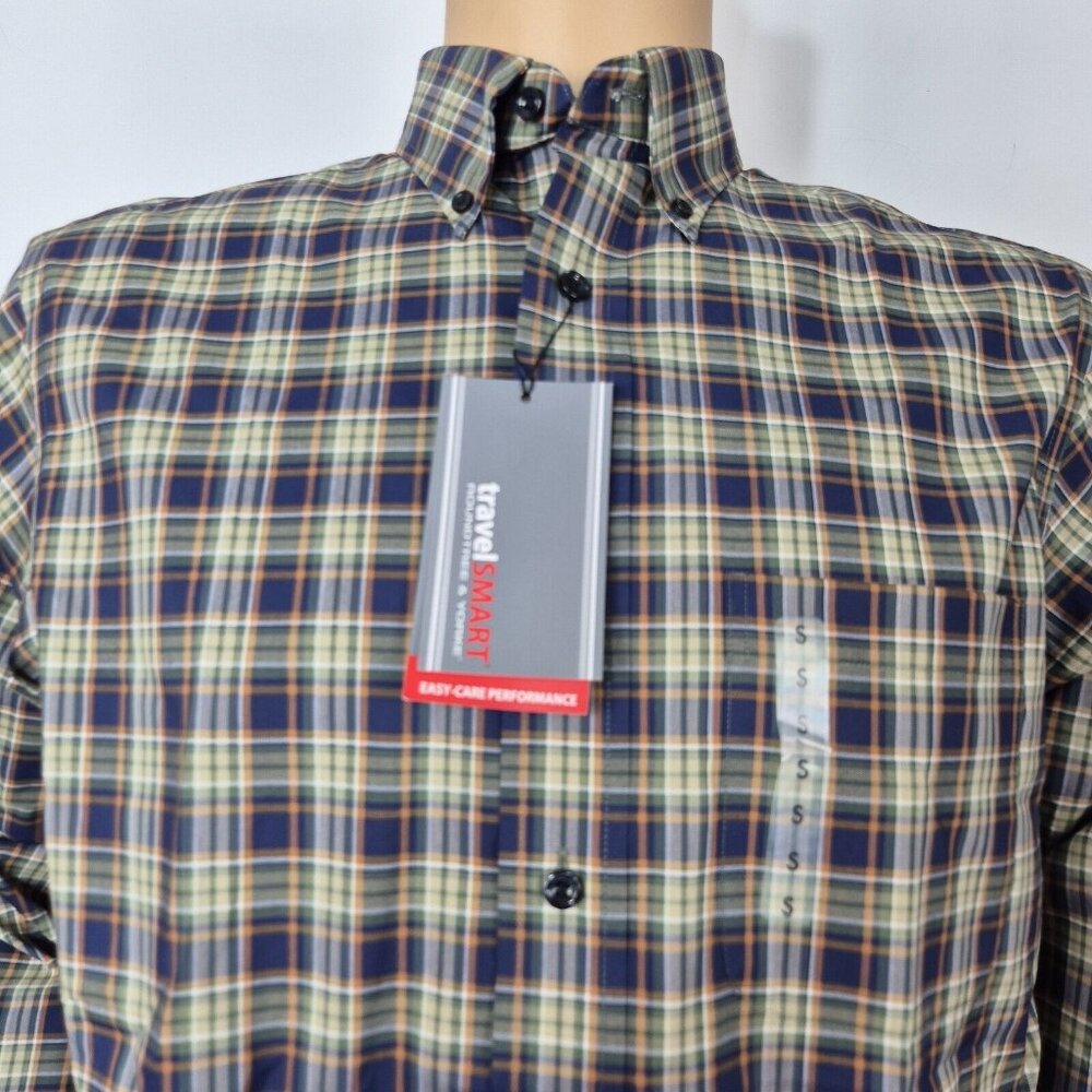 Travel Smart Roundtree & Yorke Men's Size S Shirt Long Sleeve Plaid Green (51)